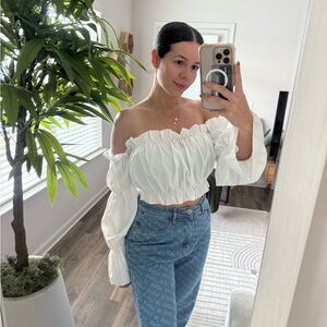 White Off-Shoulder Ruffle Top